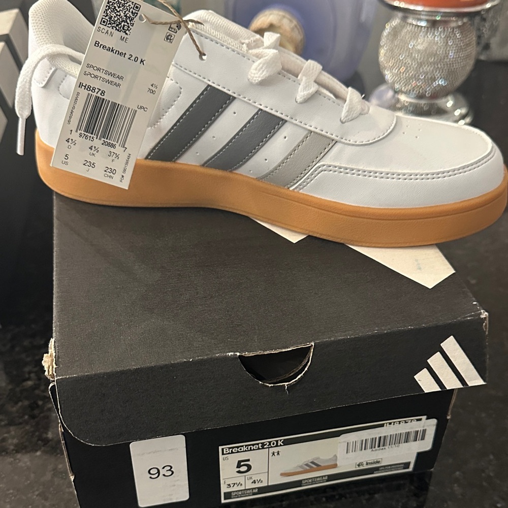 Adidas White and Gray Shoes with Gum Sole